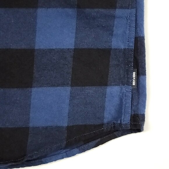 Only & Sons Men's Button Up Flannel Cotton Shirt Slim Blue Black Checkered Sz L - Picture 5 of 12
